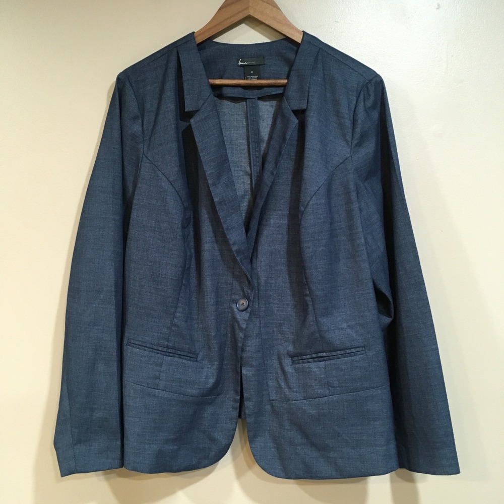 Lane Bryant Collarless Denim Blazer Womens 24 Navy Professional Capsule Classic